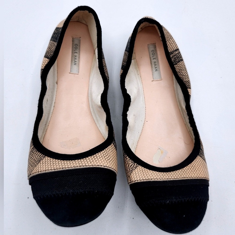 Cole Haan Ballet Flats \Print Black Cap Toe Comfortable‎ Shoes